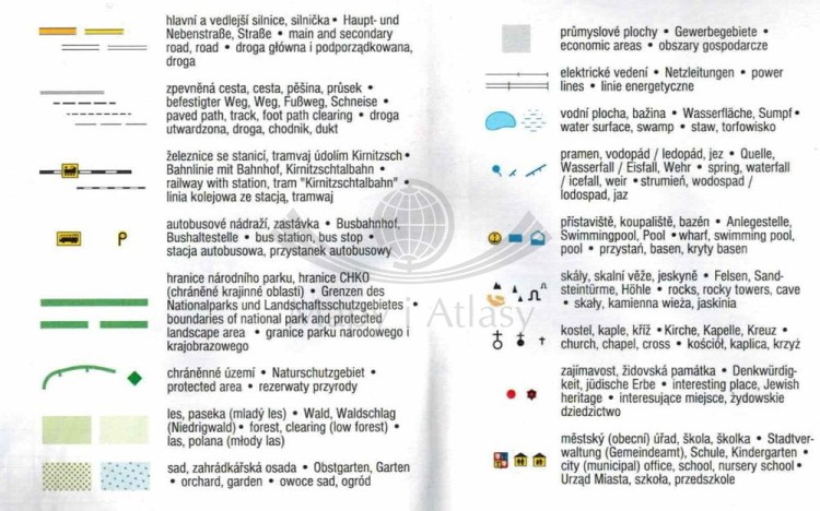 Łabskie Piaskowce, Czeska Szwajcaria. Mapa turystyczna wydawnictwa Kartografie HP. Legenda 1