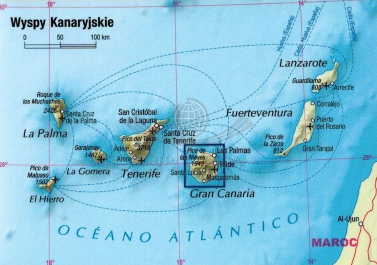 Gran Canaria. Laminowana mapa samochodowo-turystyczna + Miniprzewodnik wydawnictwa ExpressMap. Zasięg