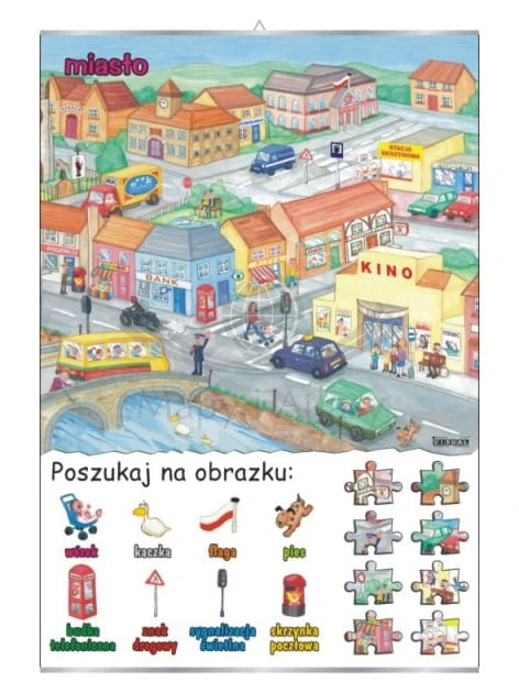 Poszukaj na obrazku – miasto. Plansza edukacyjna