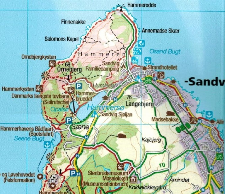 Bornholm. Wodoodporna mapa turystyczna 236 wydawnictwa Kompass. Fragment 1