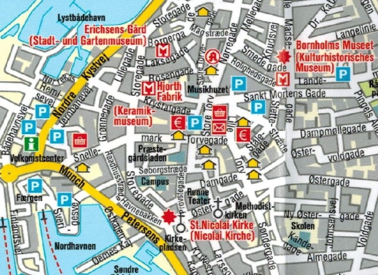 Bornholm. Wodoodporna mapa turystyczna 236 wydawnictwa Kompass. Plan miasta - fragment