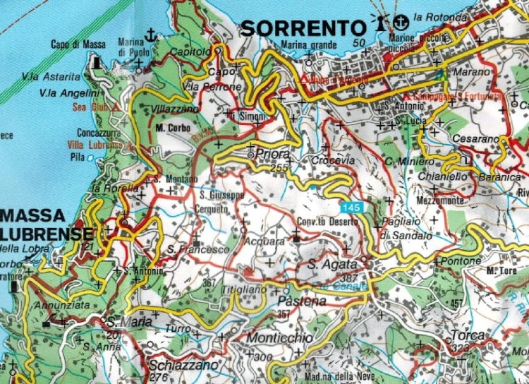 Półwysep Sorrentyński i Wybrzeże Amalfitańskie. Wodoodporna mapa 682 wydawnictwa Kompass. Fragment 1