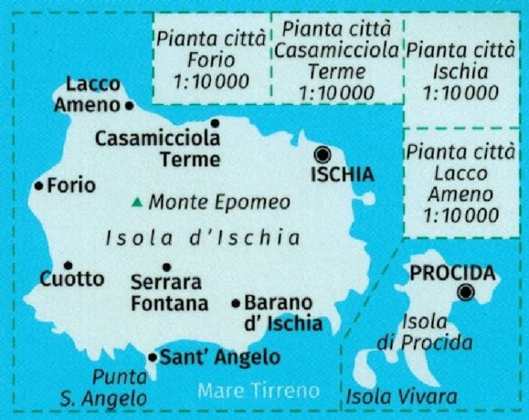 Wyspa Ischia i Procida. Laminowana mapa turystyczna 680 wydawnictwa Kompass. Zasięg