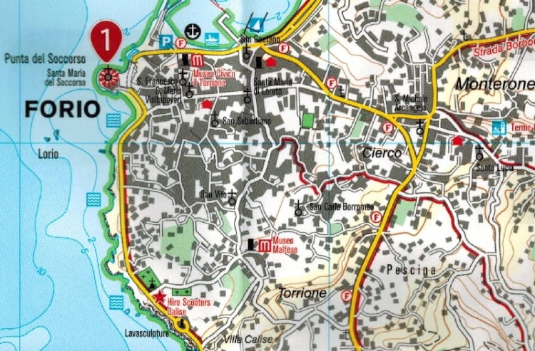 Wyspa Ischia i Procida. Laminowana mapa turystyczna 680 wydawnictwa Kompass. Fragment 2