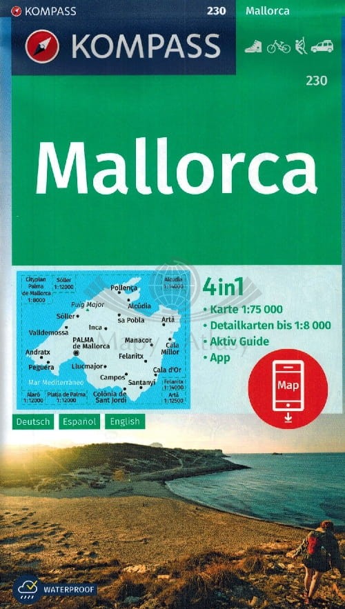 Majorka. Wodoodporna mapa turystyczna 230. Kompass