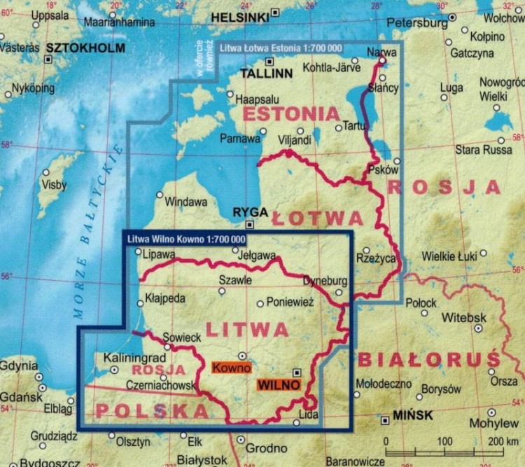 Litwa. Wilno, Kowno. Laminowana mapa samochodowo-turystyczna / Plan miasta wydawnictwa ExpressMap. Zasięg