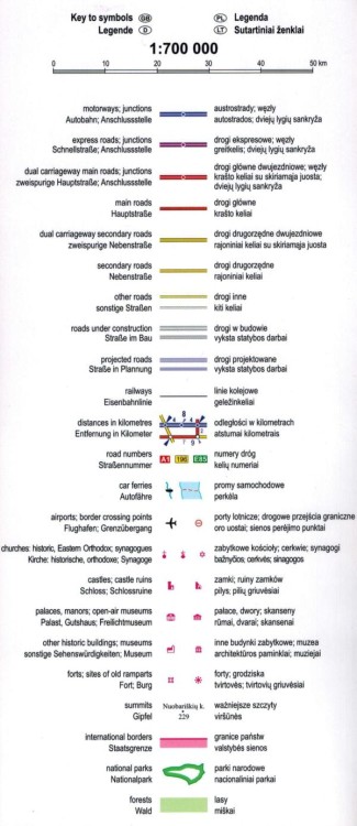 Litwa. Wilno, Kowno. Laminowana mapa samochodowo-turystyczna / Plan miasta wydawnictwa ExpressMap. Legenda 1