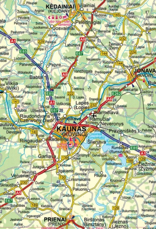 Litwa. Wilno, Kowno. Laminowana mapa samochodowo-turystyczna / Plan miasta wydawnictwa ExpressMap. Fragment 1