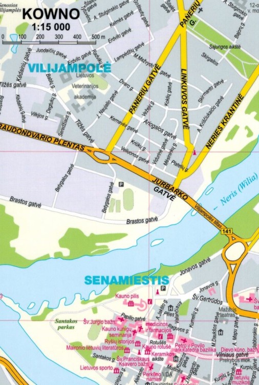 Litwa. Wilno, Kowno. Laminowana mapa samochodowo-turystyczna / Plan miasta wydawnictwa ExpressMap. Fragment 3