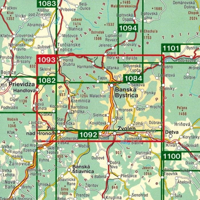 Góry Kremnickie / Kremnicke Vrchy, Polana. Mapa turystyczna 1093 wydawnictwa Shocart. Zasięg