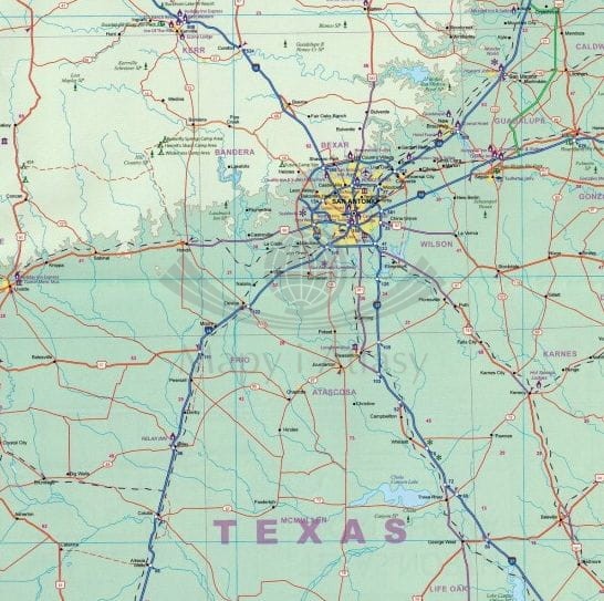 Texas i Oklahoma. Wodoodporna mapa samochodowo-turystyczna wydawnictwa ITMB. Fragment