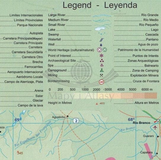 Boliwia. Wodoodporna mapa samochodowa wydawnictwa ITMB. Legenda