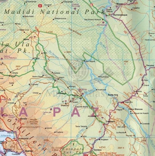 Boliwia. Wodoodporna mapa samochodowa wydawnictwa ITMB. Fragment