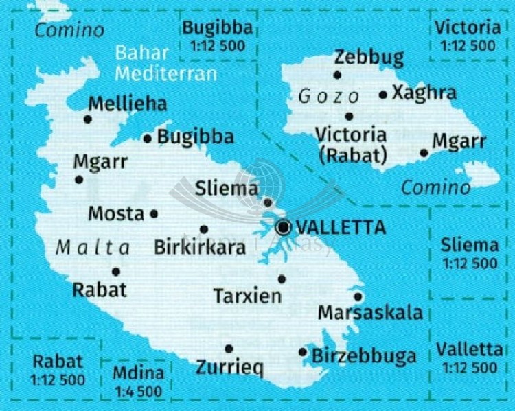 Malta i Gozo  mapa turystyczna 235 wydawnictwa  Kompass. Zasięg