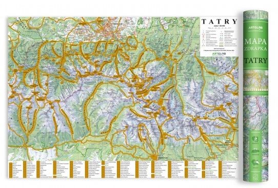 Tatry. Mapa zdrapka wydawnictwa ArtGlob. Całość z tubą