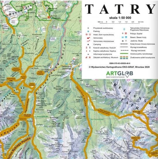 Tatry. Mapa zdrapka wydawnictwa ArtGlob. Fragment z legendą