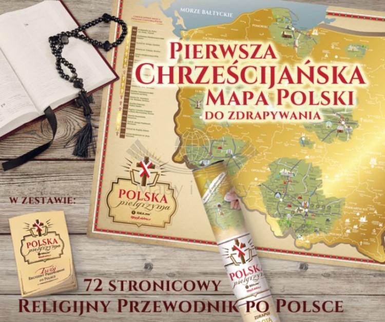 Polska pielgrzyma. Mapa zdrapka wydawnictwa 1DEA.me. Całość