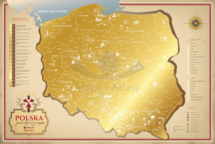 Polska pielgrzyma. Mapa zdrapka wydawnictwa 1DEA.me. Niezdrapana mapa