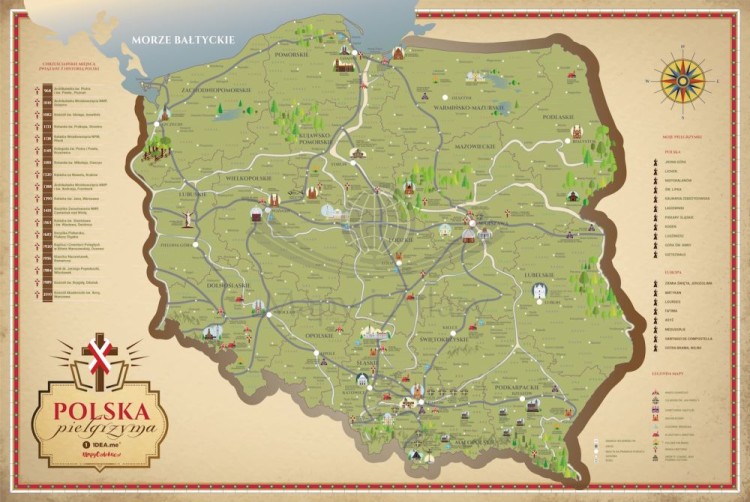 Polska pielgrzyma. Mapa zdrapka wydawnictwa 1DEA.me. Mapa zdrapana w całości