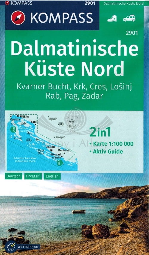 Dalmatinische Kuste Nord / Wybrzeże dalmatyńskie, część północna. Wodoodporna mapa turystyczna 2901. Kompass