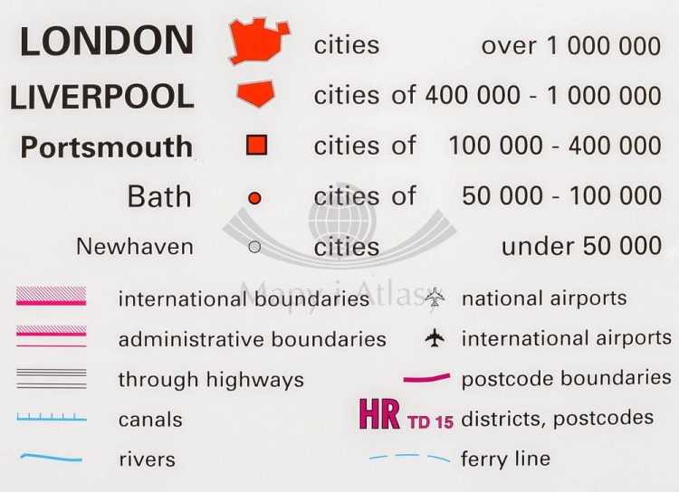 Wyspy Brytyjskie / Wielka Brytania 1:1 200 000. Mapa kodowa w ramie drewnianej. Wydawnictwo: Stiefel. Fragment 6