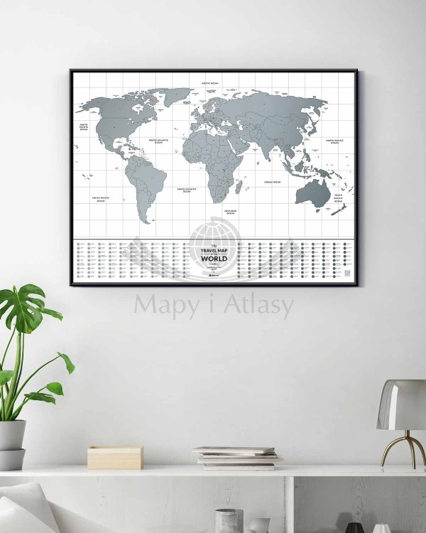 Świat. Mapa zdrapka Travel Map Flags World. Przykład oprawy i aranżacji