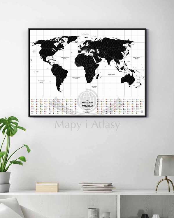 Świat. Mapa zdrapka Travel Map Flags World. Przykład oprawy i aranżacji 3