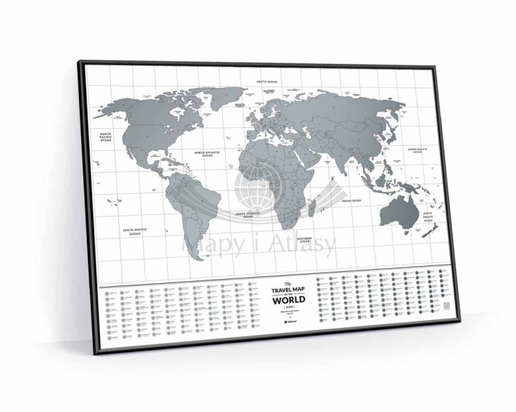 Świat. Mapa zdrapka Travel Map Flags World. Przykład oprawy niezdrapanej mapy