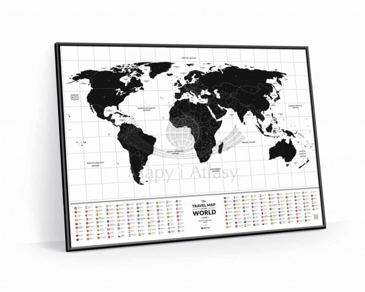 Świat. Mapa zdrapka Travel Map Flags World. Przykład oprawy zdrapanej mapy