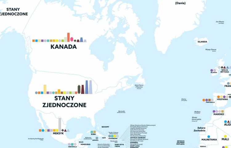Bogactwa mineralne i wydobycie na świecie mapa ścienna wydawnictwa Piętka. Fragment 2