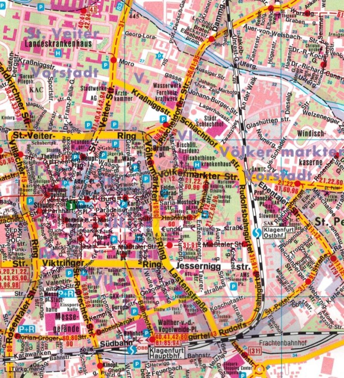 Klagenfurt am Worthersee. Mapa/ Plan miasta wydawnictwa Freytag & Berndt. Fragment