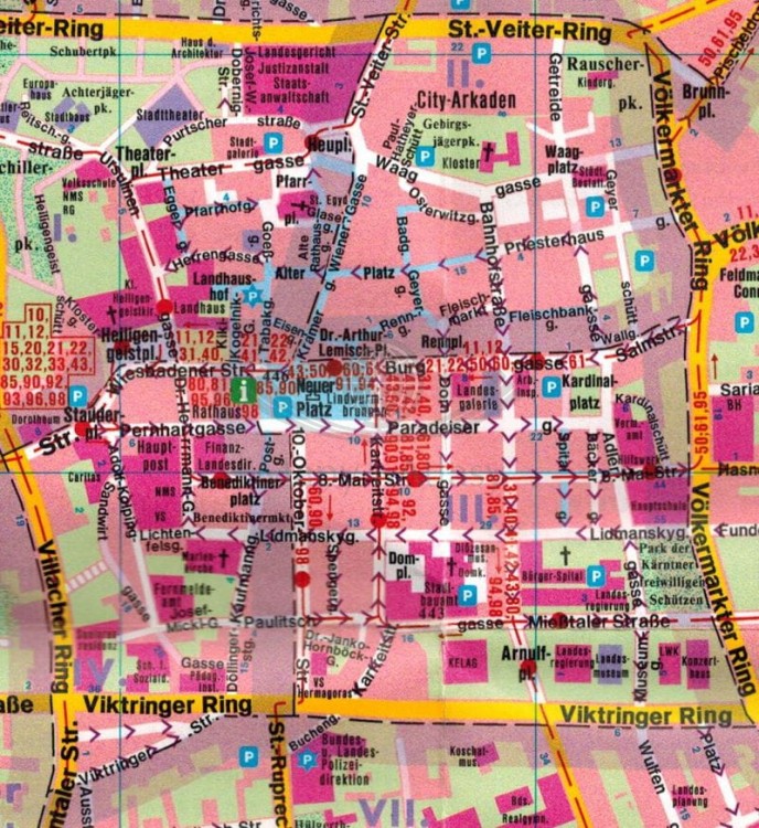 Klagenfurt am Worthersee. Mapa/ Plan miasta wydawnictwa Freytag & Berndt. Fragment