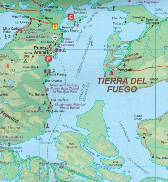 Chile południowe i Patagonia. Mapa samochodowo-turystyczna wydawnictwa ITMB. Fragment 1
