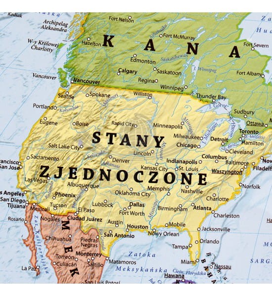 Świat 1:60 000 000. Mapa polityczna w ramie drewnianej wydawnictwa EKO-GRAF. Fragment 3