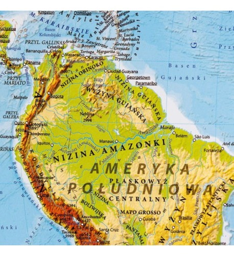 Świat 1:60 000 000. Mapa fizyczna w ramie drewnianej wydawnictwa EKO-GRAF. Fragment 1