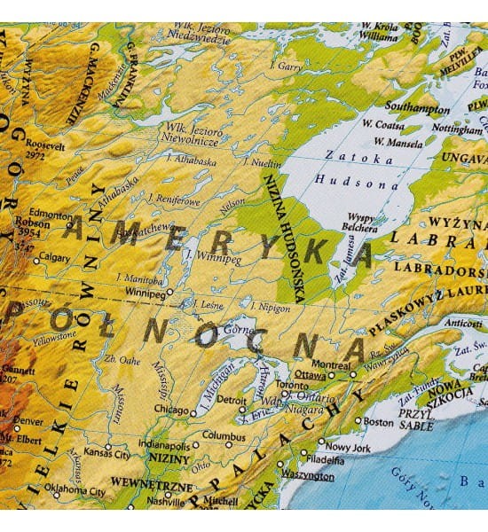 Świat 1:60 000 000. Mapa fizyczna w ramie drewnianej wydawnictwa EKO-GRAF. Fragment 4