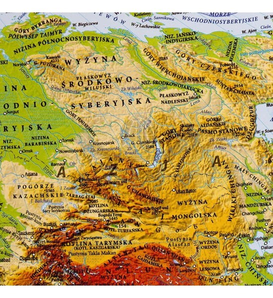 Świat 1:60 000 000. Mapa fizyczna w ramie drewnianej wydawnictwa EKO-GRAF. Fragment 5