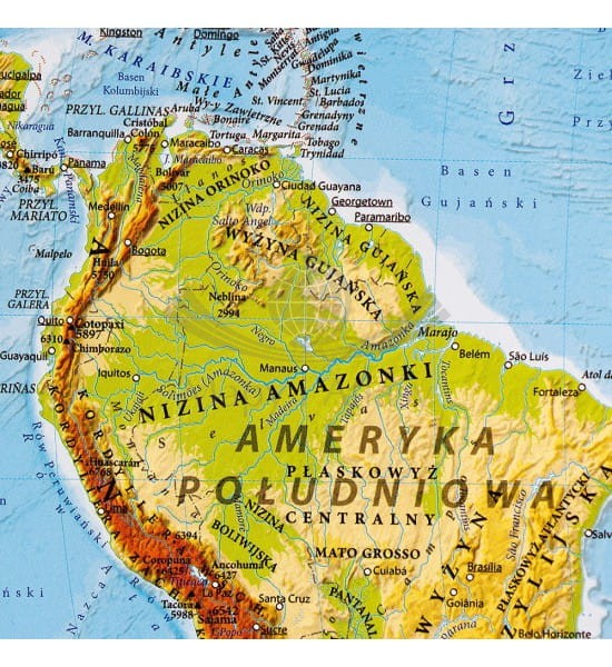 Świat 1:60 000 000. Mapa fizyczna w wersji do wpinania wydawnictwa EKO-GRAF. Fragment 1