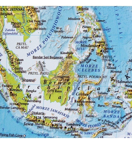 Świat 1:60 000 000. Mapa fizyczna w wersji do wpinania wydawnictwa EKO-GRAF. Fragment 2