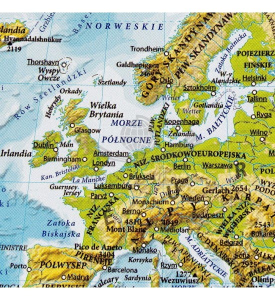 Świat 1:60 000 000. Mapa fizyczna w wersji do wpinania wydawnictwa EKO-GRAF. Fragment 3