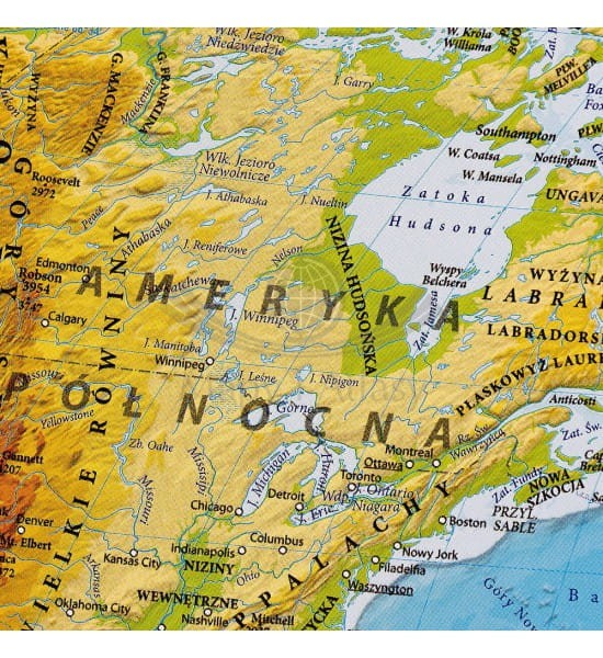 Świat 1:60 000 000. Mapa fizyczna w wersji do wpinania wydawnictwa EKO-GRAF. Fragment 4