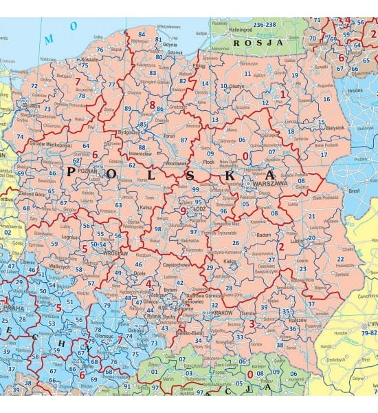 Europa 1:2 500 000. Mapa ścienna z kodami pocztowymi. Producent: EKO-GRAF. Fragment 1