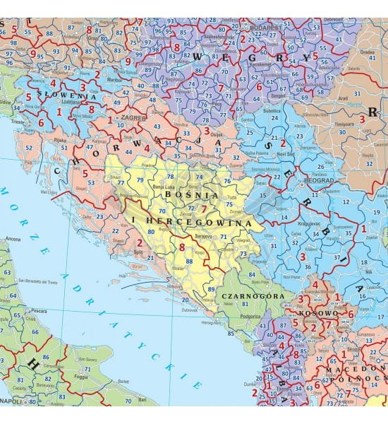 Europa 1:2 500 000. Mapa ścienna z kodami pocztowymi. Producent: EKO-GRAF. Fragment 2