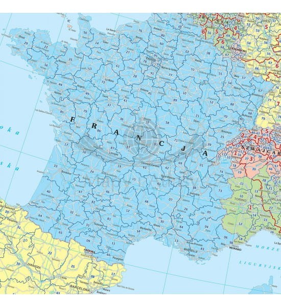 Europa 1:2 500 000. Mapa ścienna z kodami pocztowymi. Producent: EKO-GRAF. Fragment 3