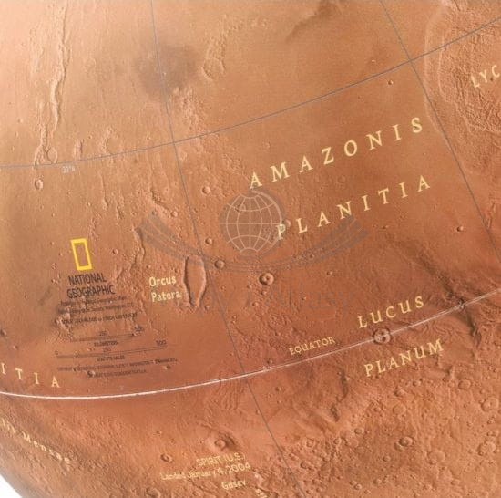 Globus planety Mars. Podświetlany. National Geographic. Fragment 1