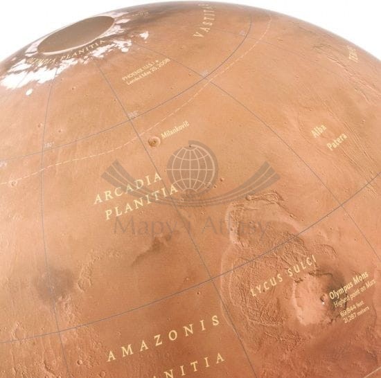 Globus planety Mars. Podświetlany. National Geographic. Fragment 2