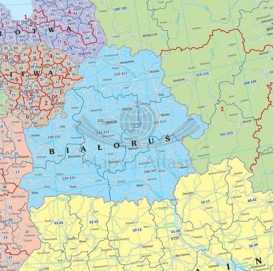 Europa 1:2 500 000. Mapa kodowa. Wersja do wpinania wydawnictwa Eko-Graf. Fragment 5