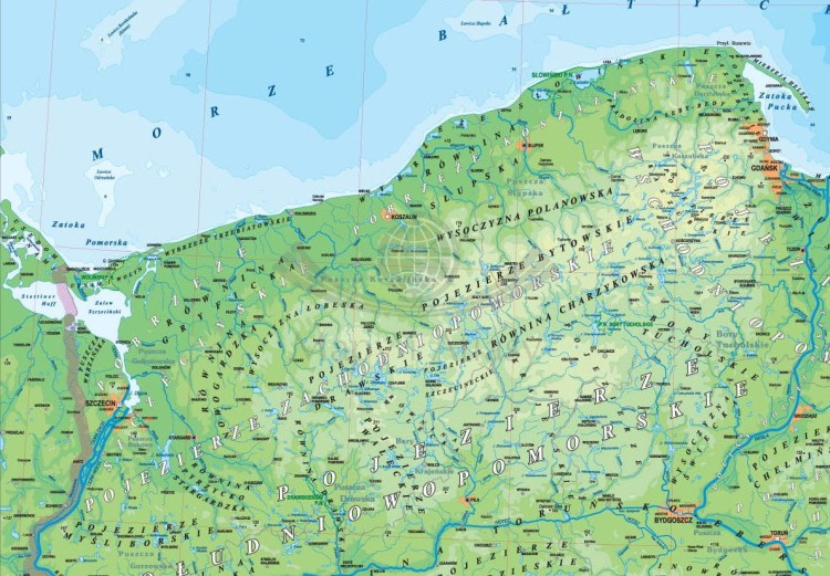 Polska 1:500 000. Dwustronna mapa ścienna. Strona fizyczna, fragment 1