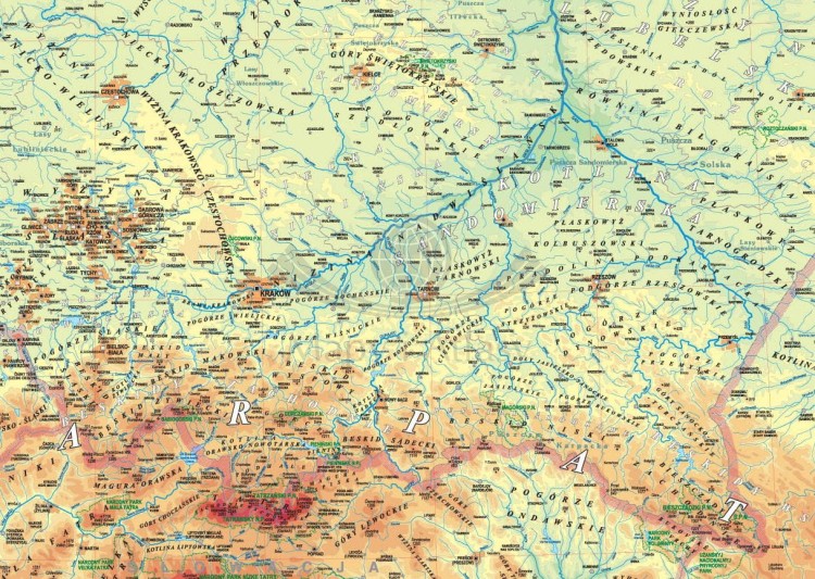 Polska 1:500 000. Dwustronna mapa ścienna. Strona fizyczna, fragment 3