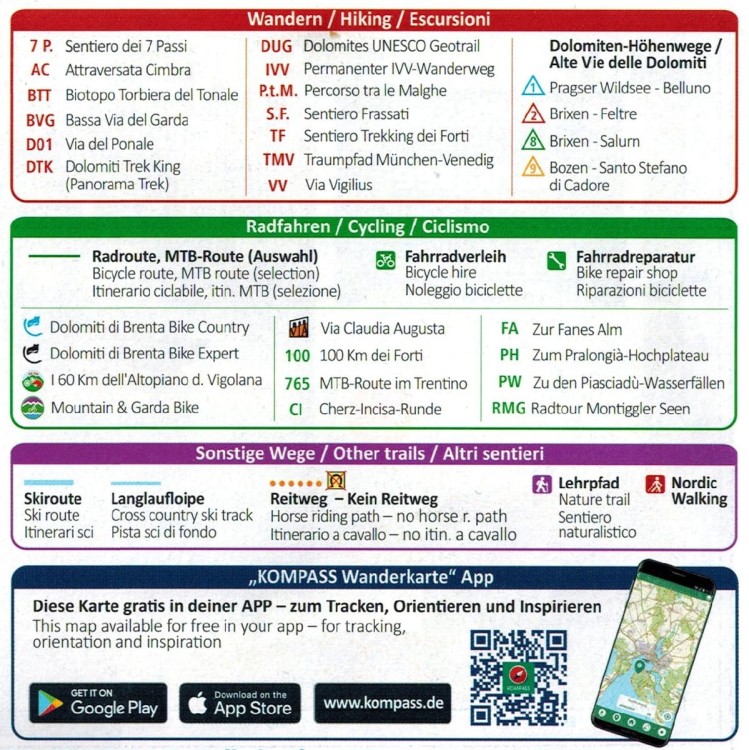 Trydent i okolice. Zestaw trzech map turystycznych 683 wydawnictwa Kompass. Legenda 3